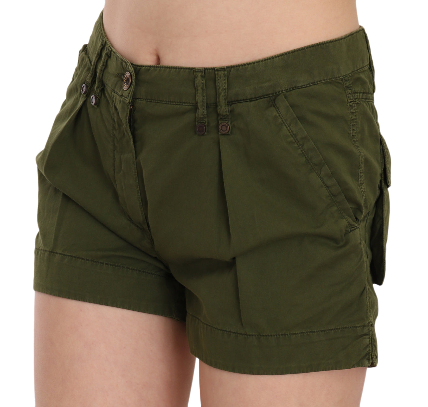 PLEIN SUD Emerald green cotton mid-waist shorts