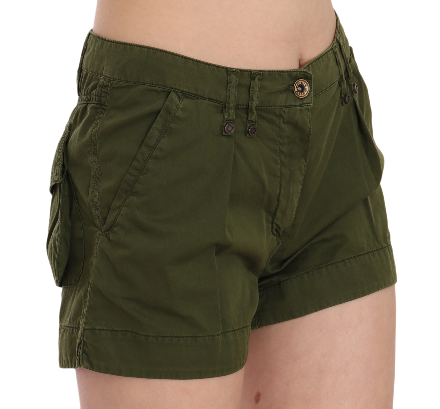 PLEIN SUD Emerald green cotton mid-waist shorts