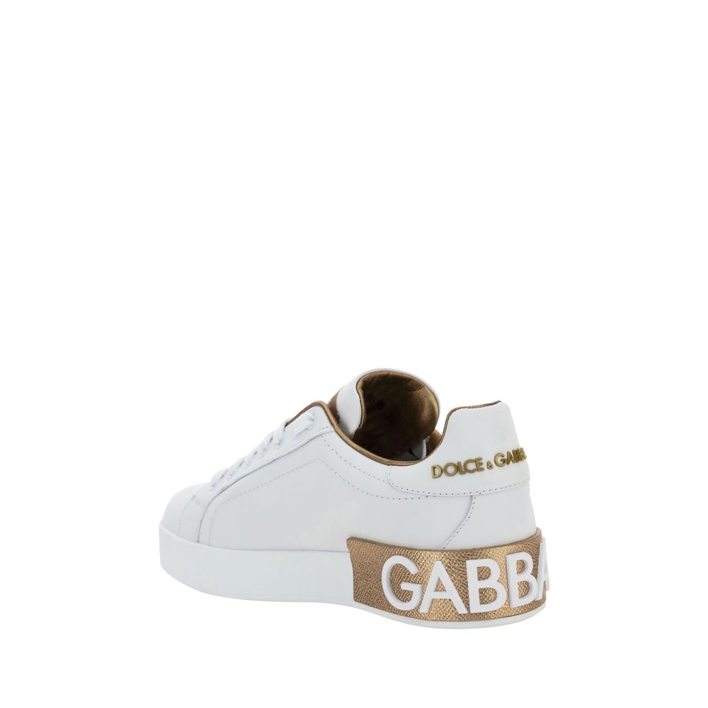 Dolce & Gabbana White Calf Leather Bos Taurus Low Top Sneakers
