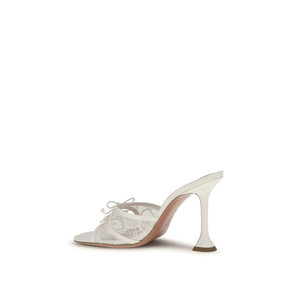 Amina Muaddi White Cotton Slippers