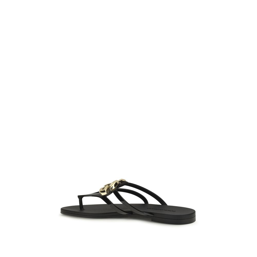 Dolce & Gabbana Black Rubber Strap-On Sandals