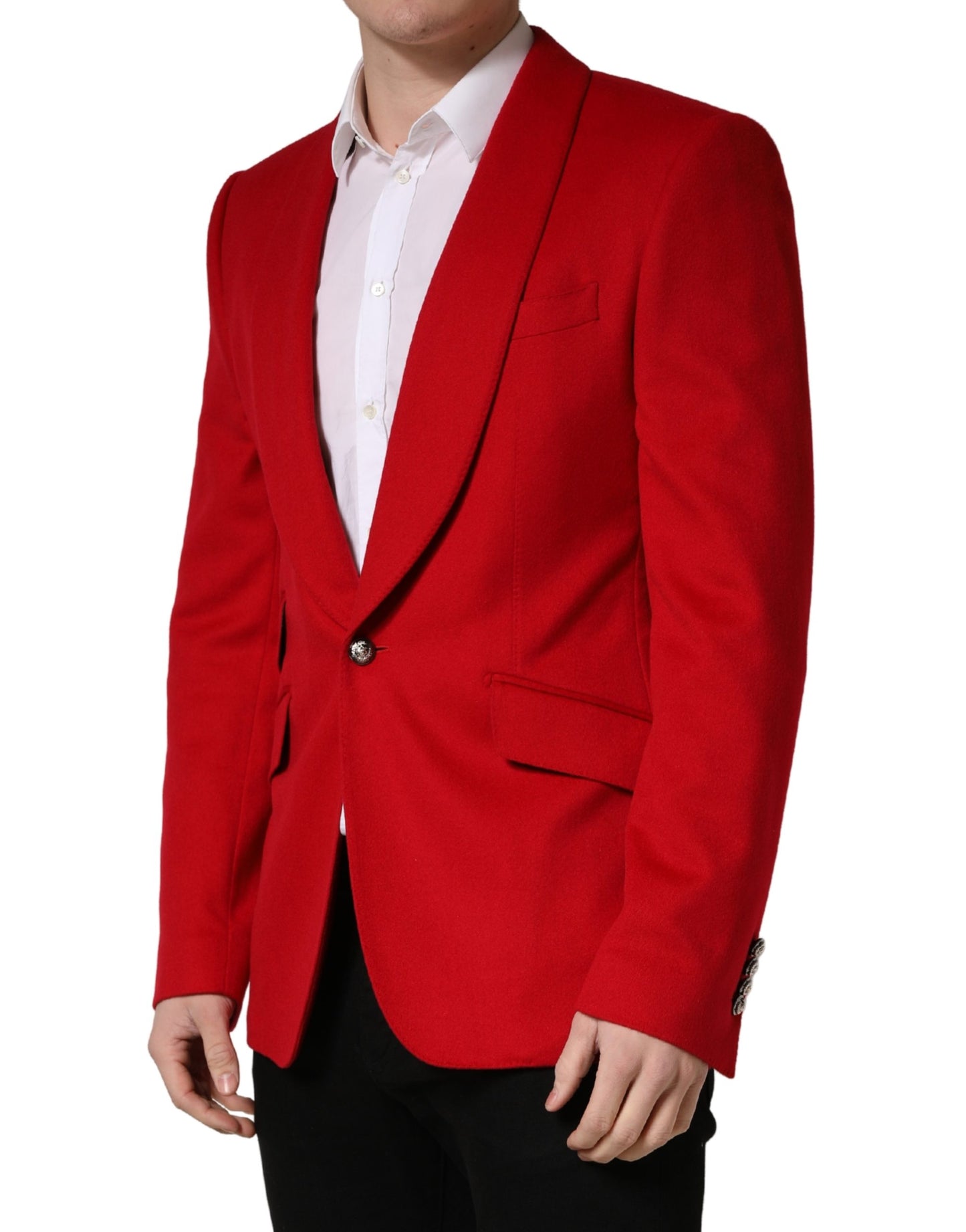 Dolce & Gabbana Red Cashmere Single Breasted Jacket Blazer