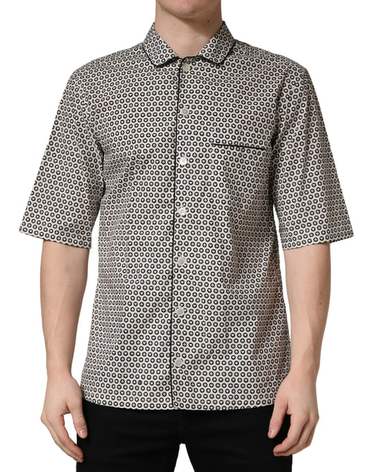 Dolce & Gabbana Black White Geometric Pattern Collared Shirt