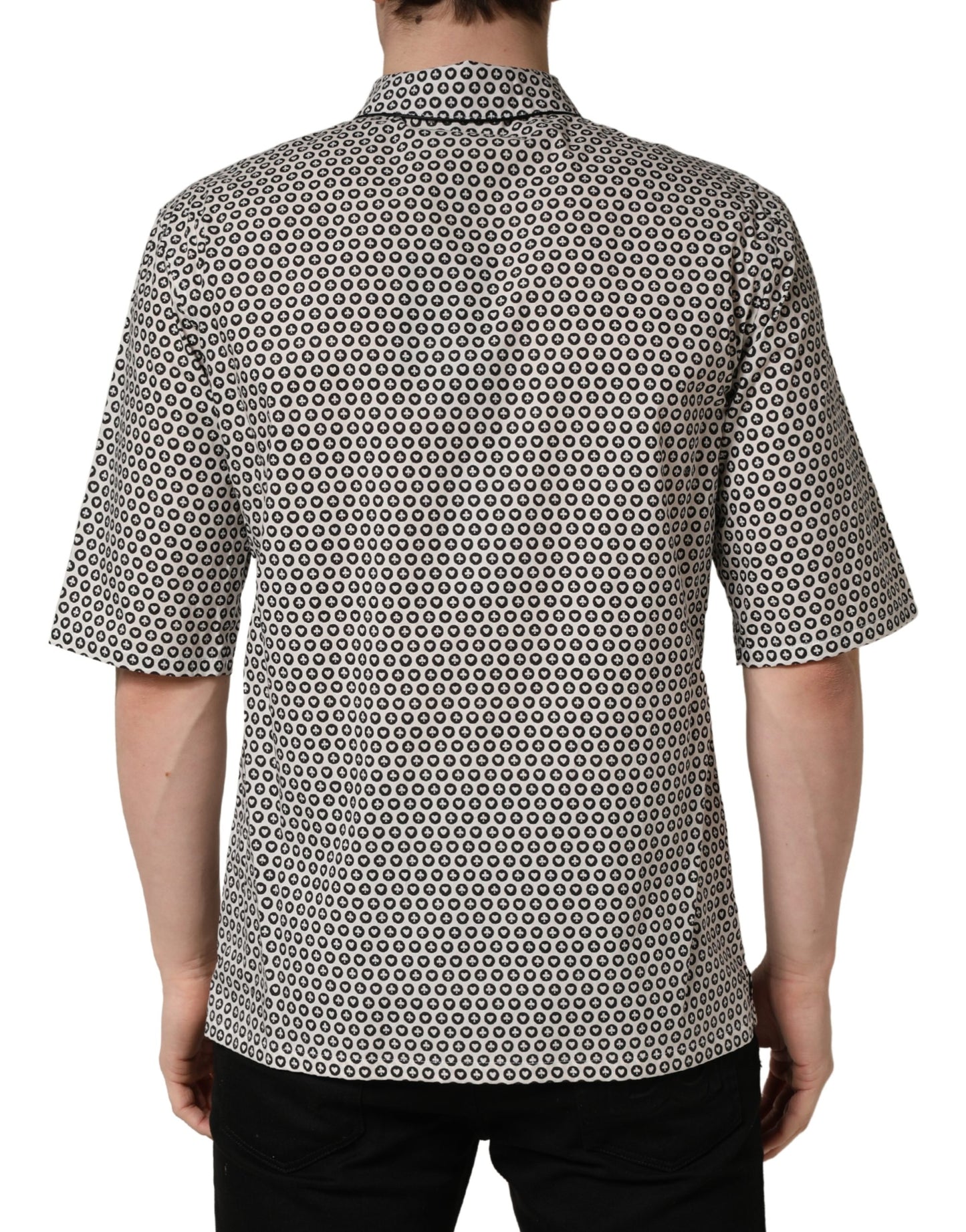 Dolce & Gabbana Black White Geometric Pattern Collared Shirt