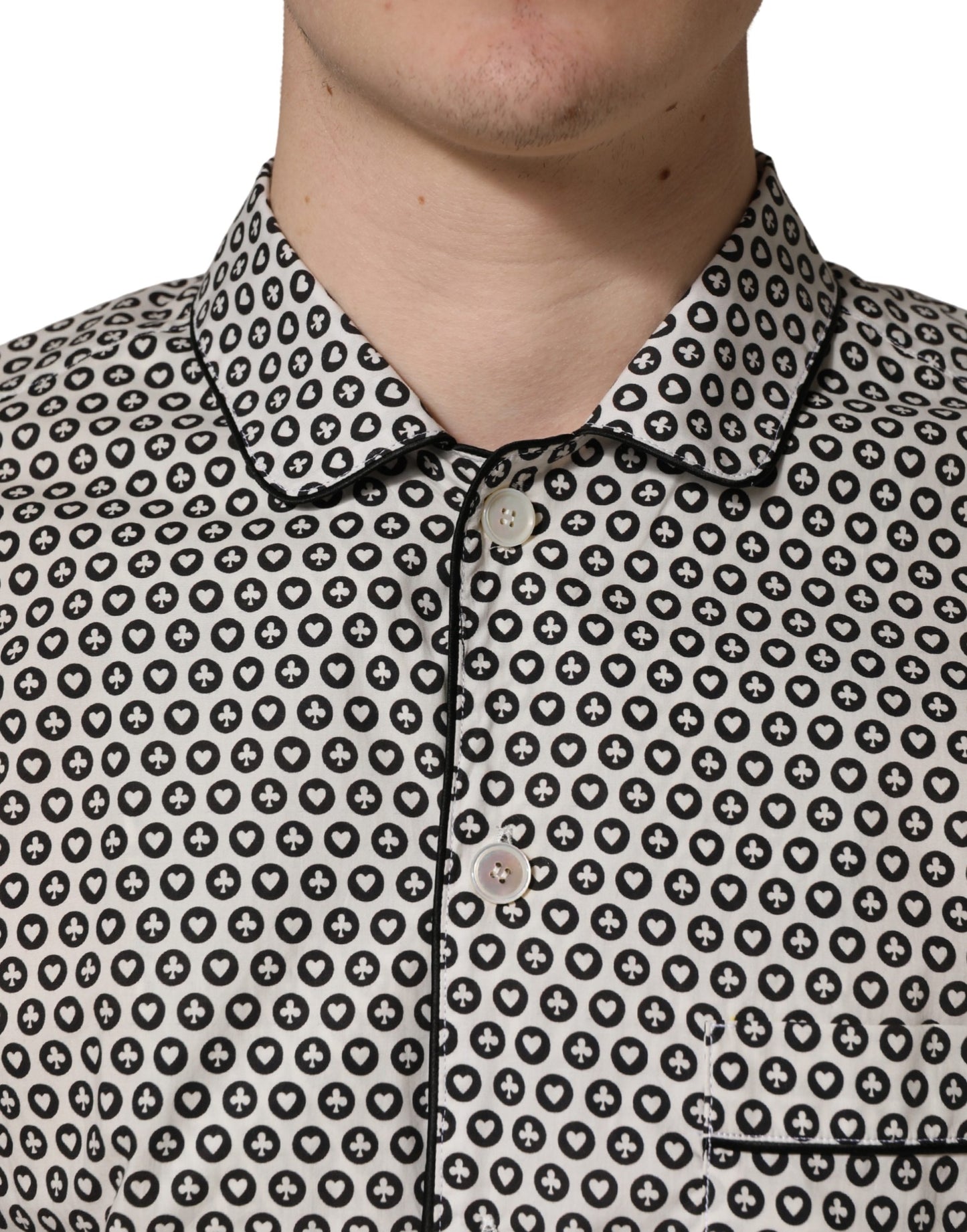 Dolce & Gabbana Black White Geometric Pattern Collared Shirt