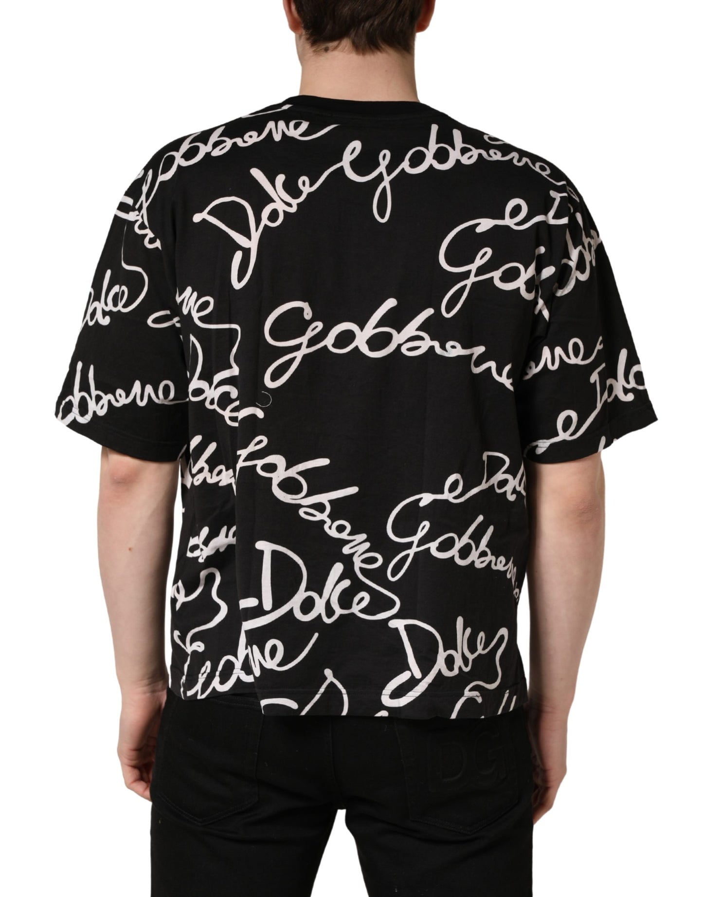 Dolce & Gabbana Black Script Logo Print Men Crew Neck T-shirt
