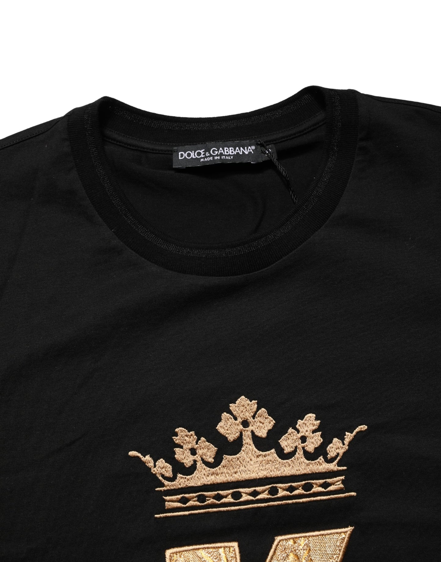 Dolce & Gabbana Black King Patch Cotton Men CrewNeck T-shirt