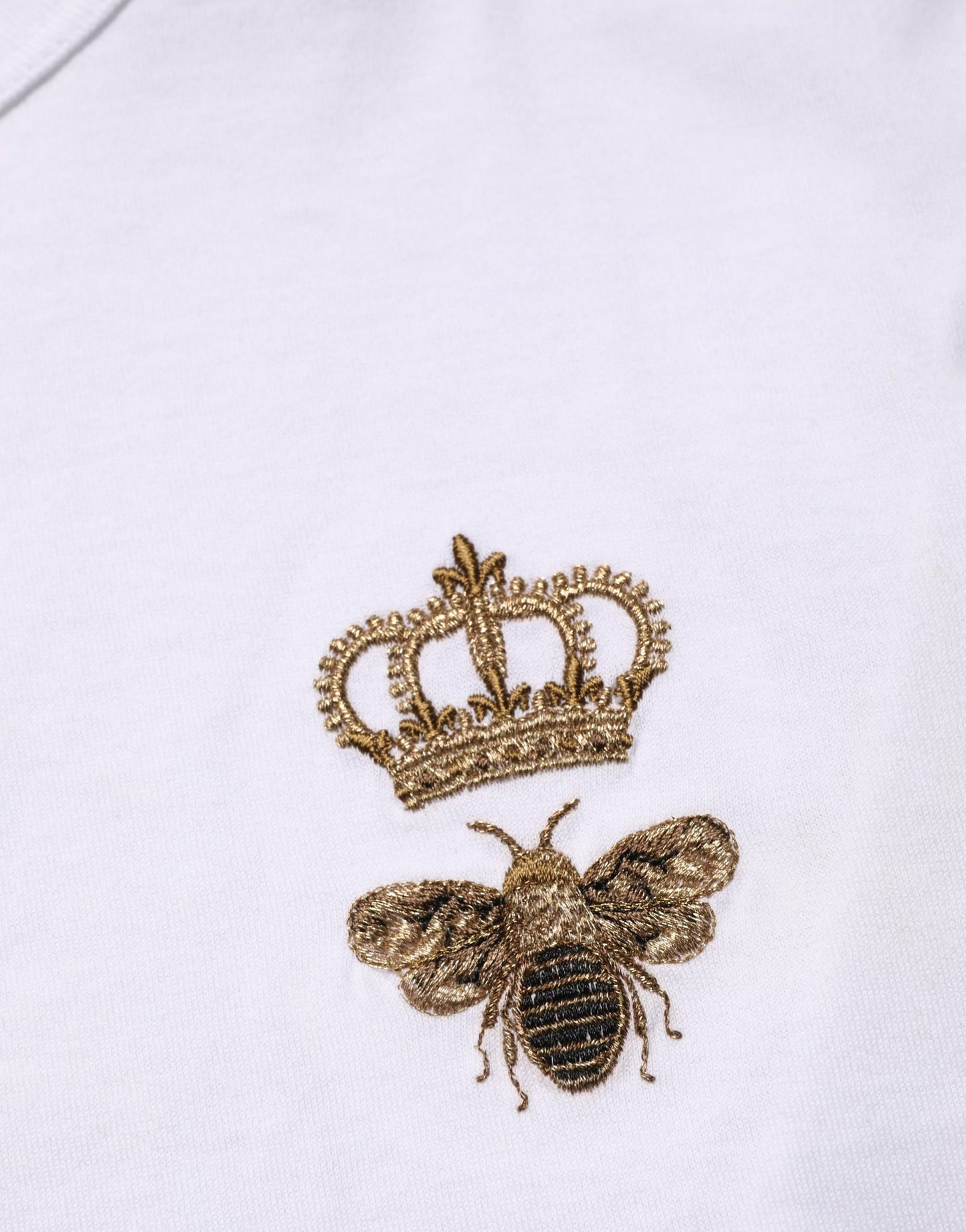 Dolce & Gabbana White Bee Crown Embroidery Cotton Men T-shirt