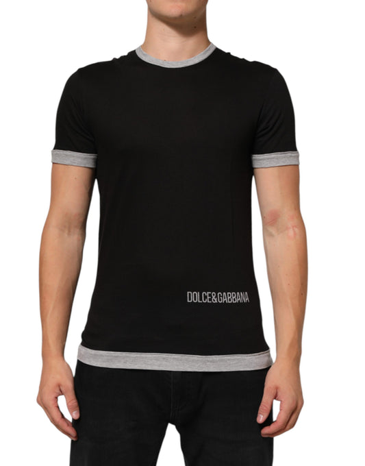 Dolce & Gabbana Black Two Tone DG Logo Print Cotton  T-shirt