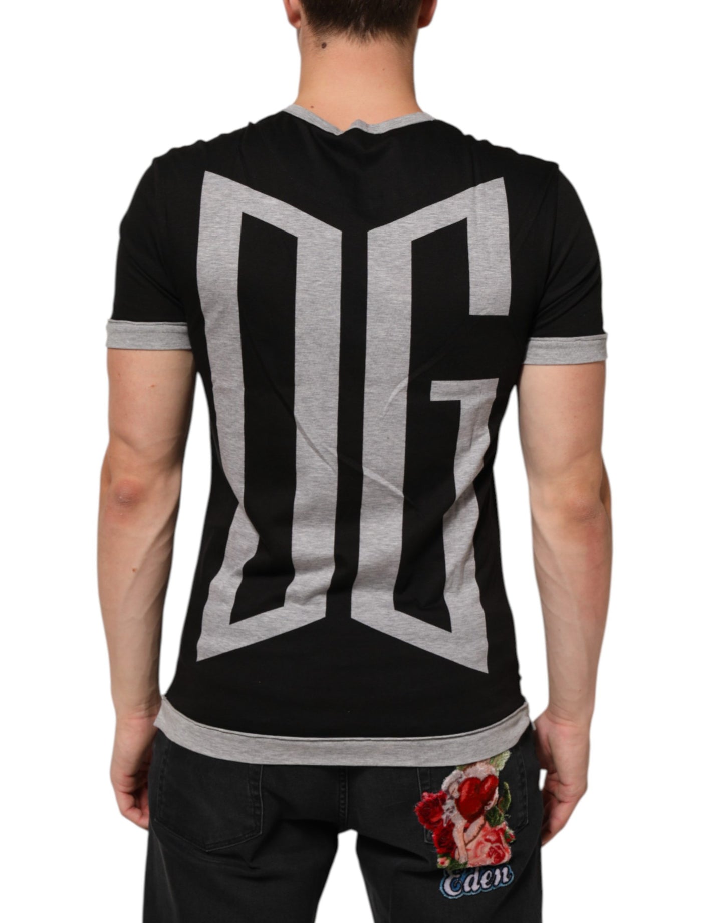 Dolce & Gabbana Black Two Tone DG Logo Print Cotton  T-shirt