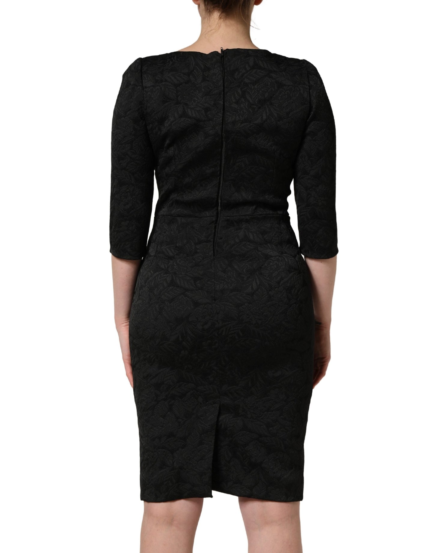 Dolce & Gabbana Black Floral Brocade Sheath Knee Length Dress