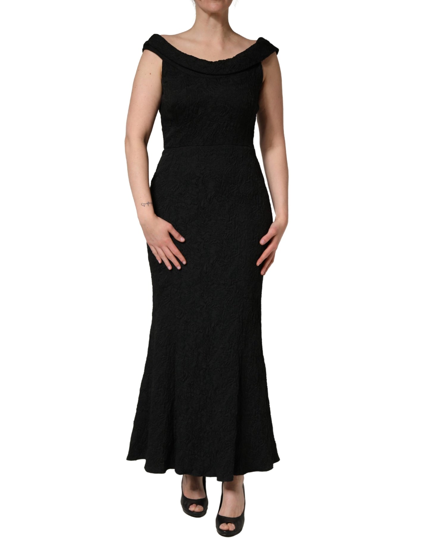 Dolce & Gabbana Black Floral Brocade Sheath Mermaid Dress