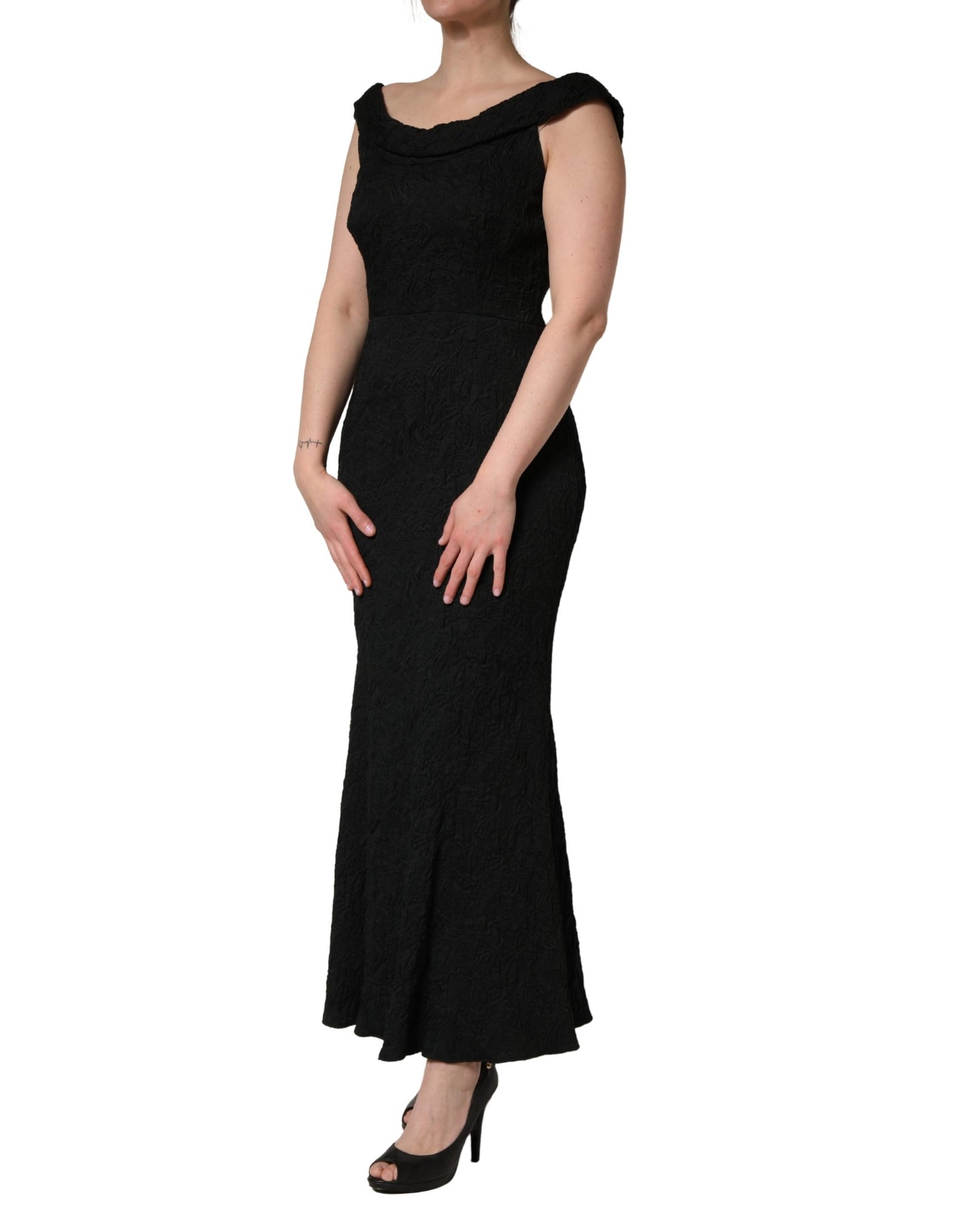 Dolce & Gabbana Black Floral Brocade Sheath Mermaid Dress