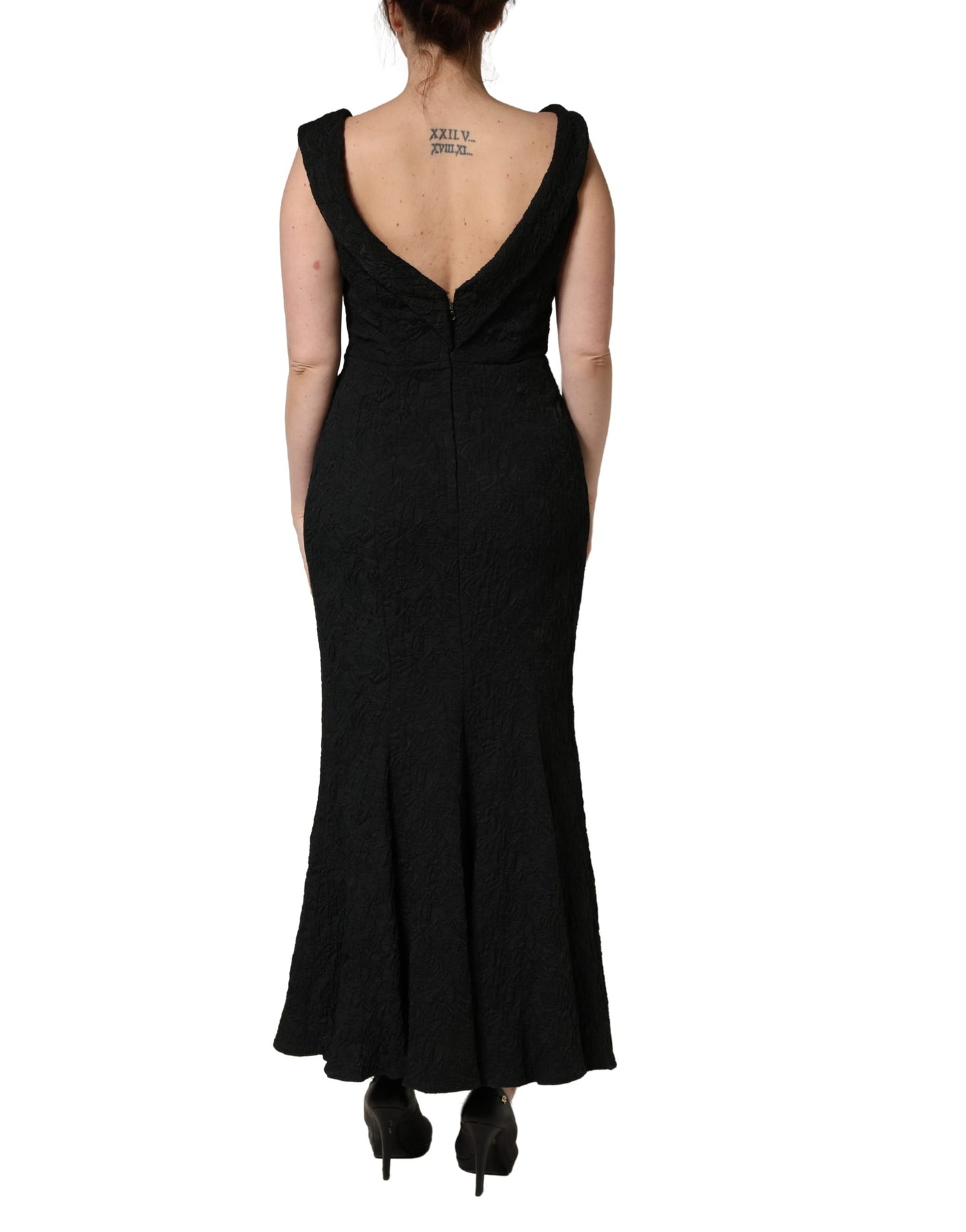 Dolce & Gabbana Black Floral Brocade Sheath Mermaid Dress