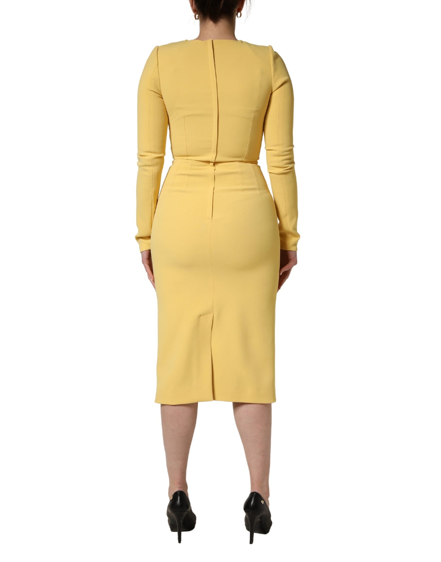 Dolce & Gabbana Yellow Silk Long Sleeves Sheath Midi Dress