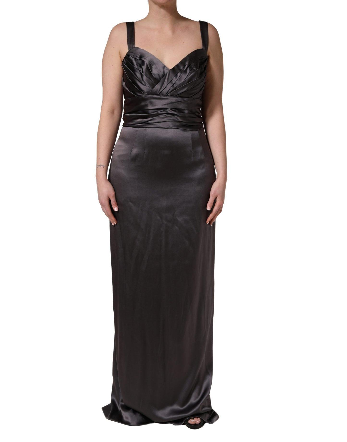 Dolce & Gabbana Black Satin Sleeveless Sweetheart Dress