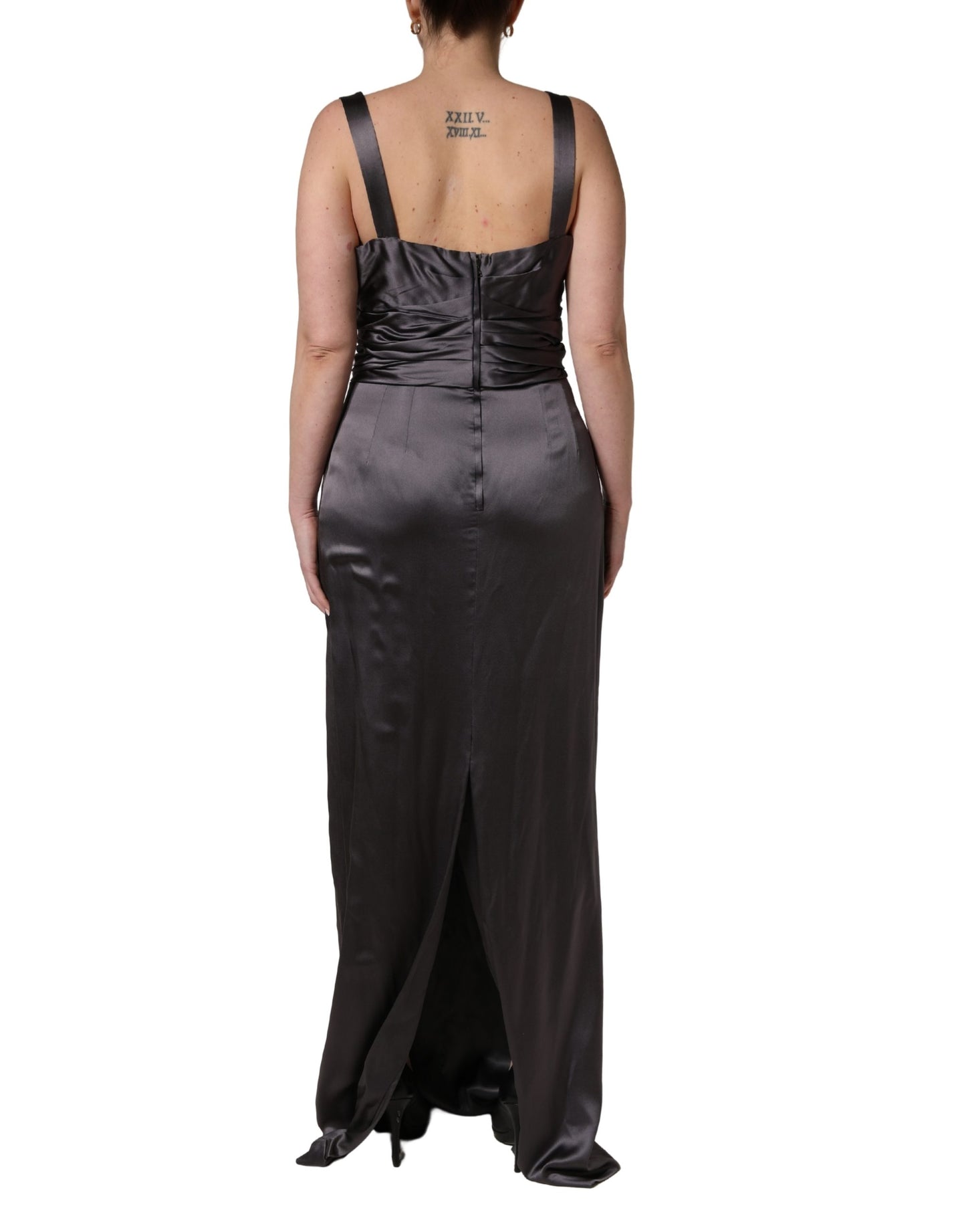 Dolce & Gabbana Black Satin Sleeveless Sweetheart Dress