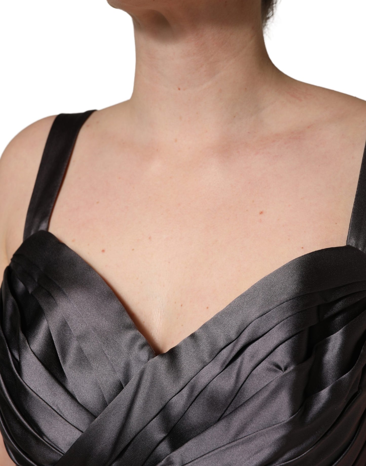 Dolce & Gabbana Black Satin Sleeveless Sweetheart Dress