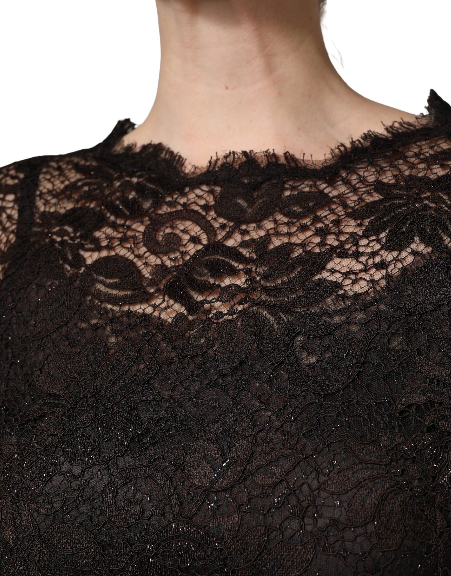 Dolce & Gabbana Black Floral Lace Sheath Long Maxi Dress