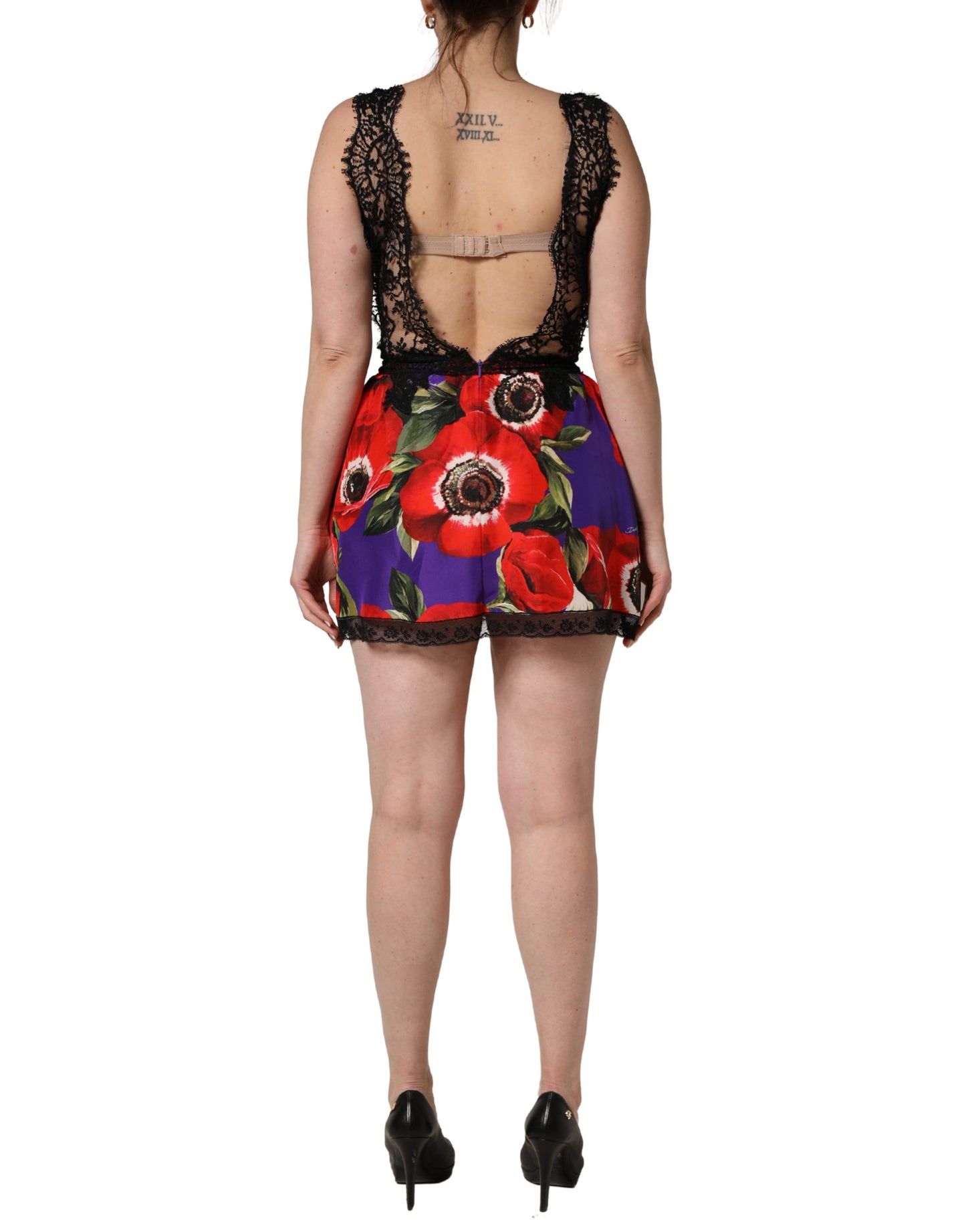 Dolce & Gabbana Multicolor Floral Lace Short Mini Sleeveless Dress