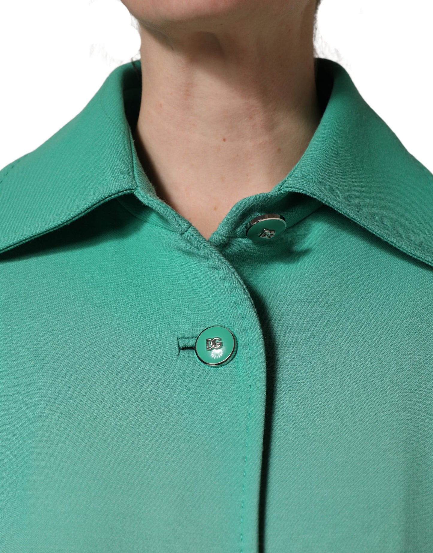 Dolce & Gabbana Green Buttoned Down Belt Trench Coat Jacket