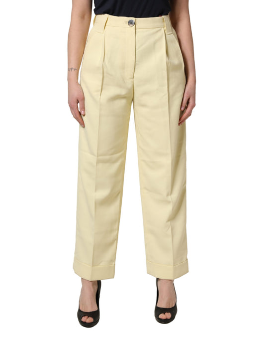 Ganni Yellow High Waisted Straight Pleated Trouser Pants