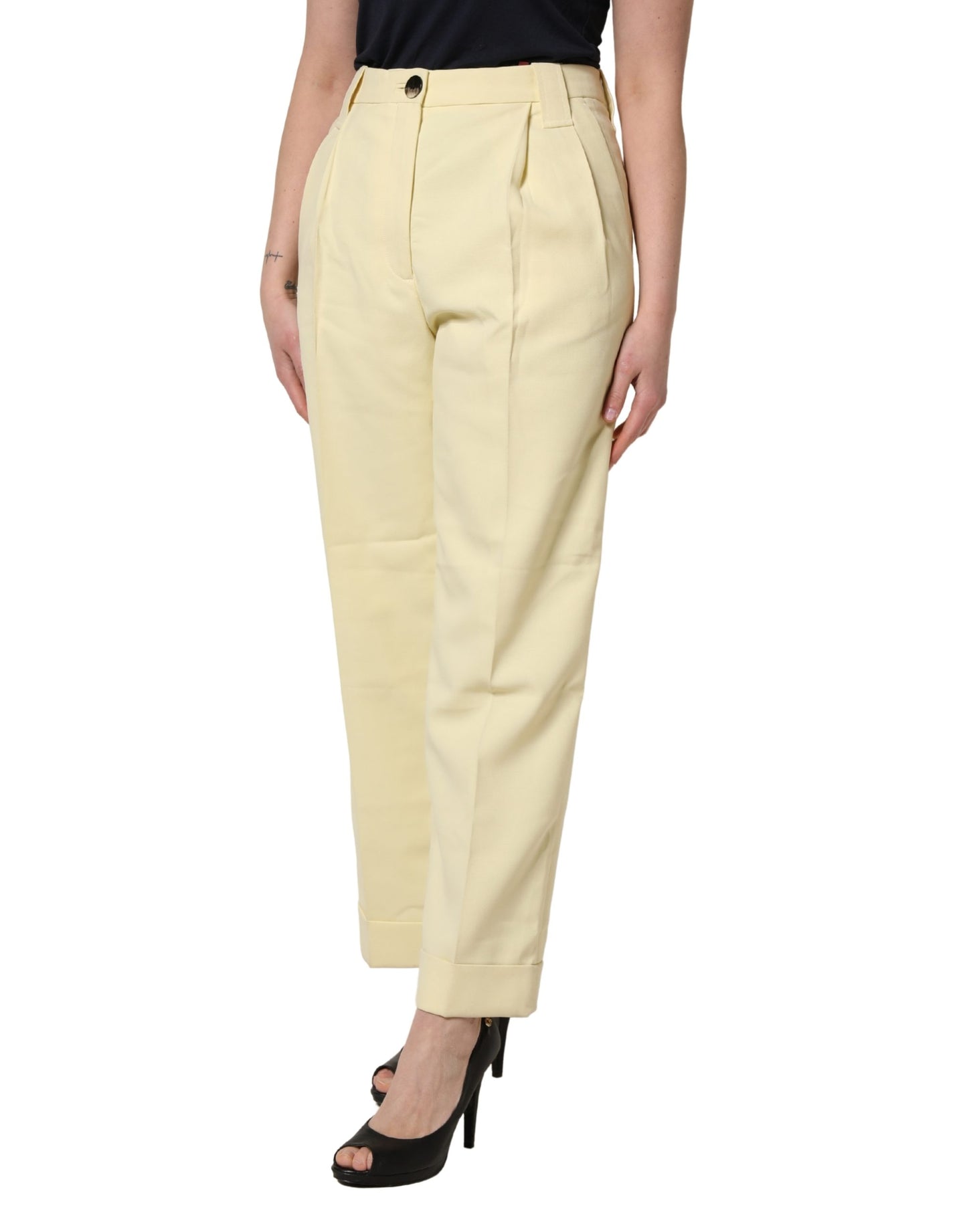 Ganni Yellow High Waisted Straight Pleated Trouser Pants