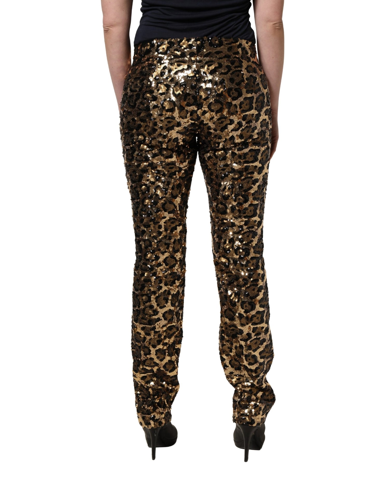 Dolce & Gabbana Gold Leopard Sequined Straight Trouser Pants