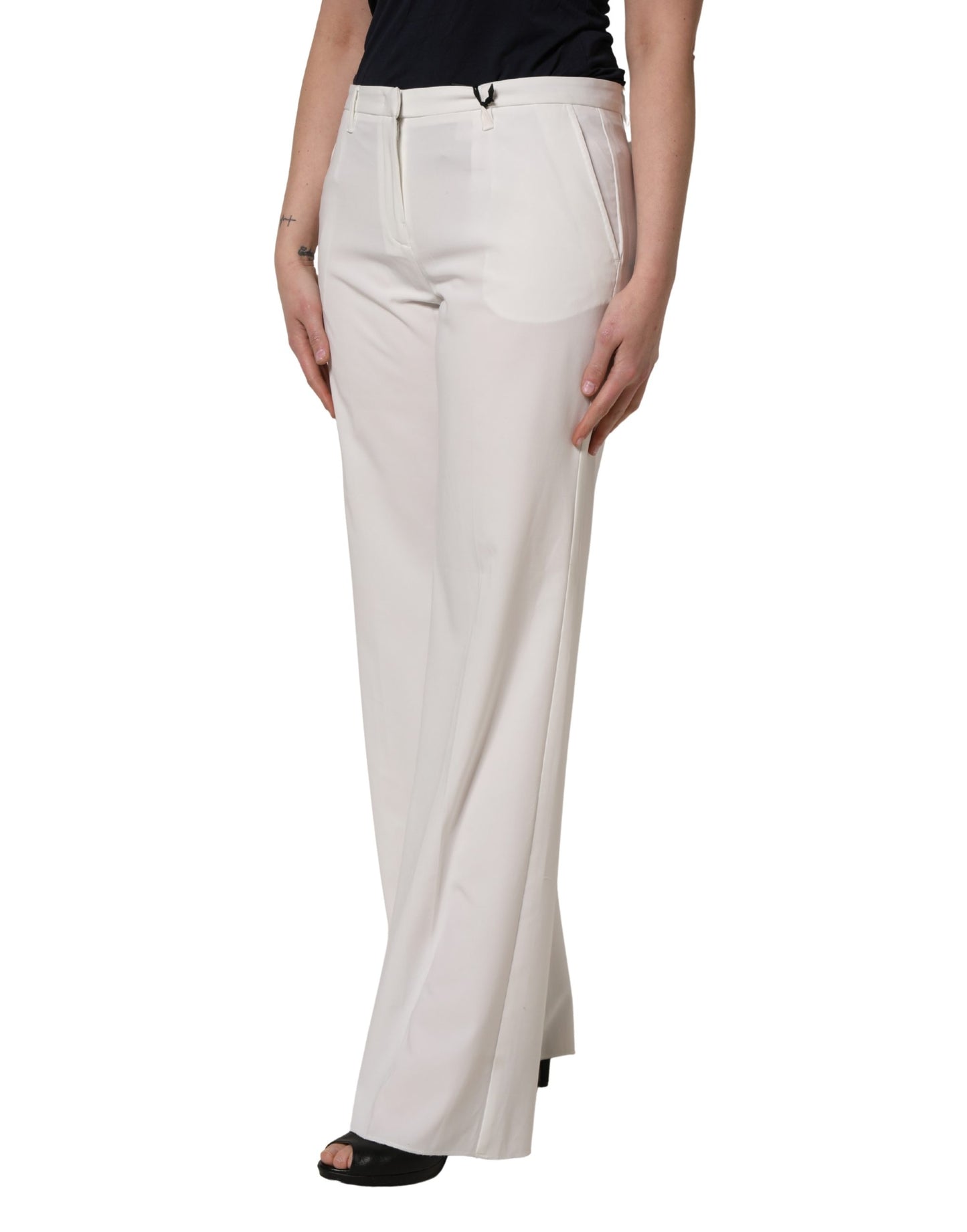 Twinset White Mid Waisted Wide Leg Chino Women Trouser Pants