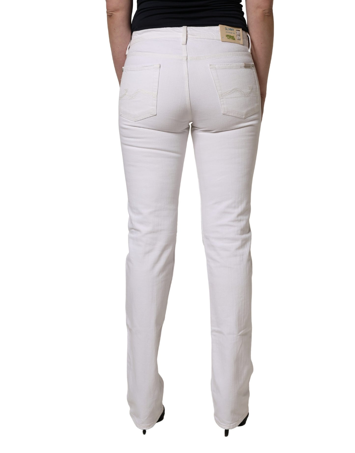 7 For All Mankind White Mid Waisted Skinny Denim Trouser Jeans