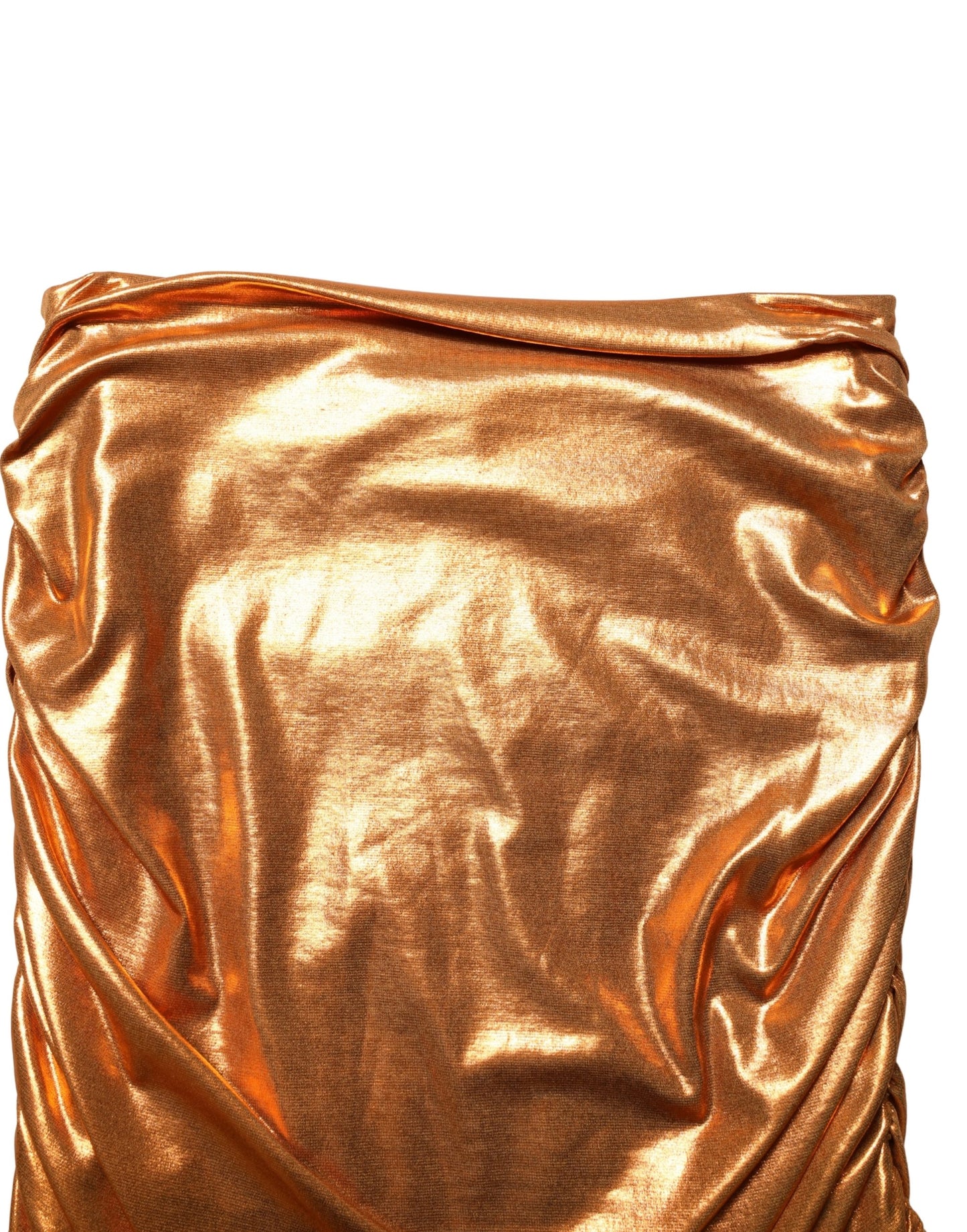 Dolce & Gabbana Metallic Orange Ruched Lame Bodycon Mini Skirt
