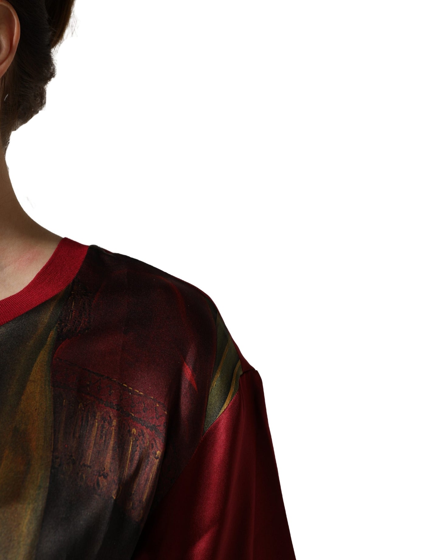 Dolce & Gabbana Maroon Royal Crown Dress Queen Painting Silk  T-shirt