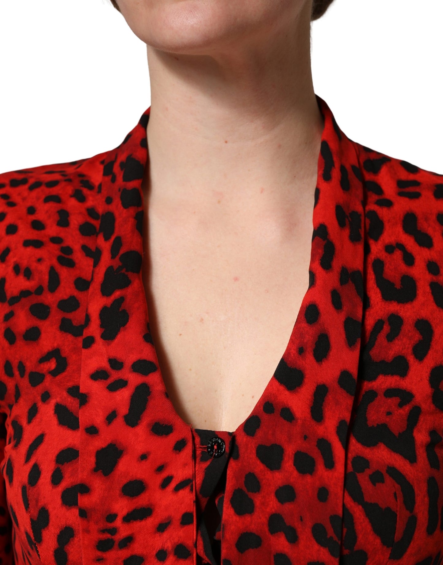 Dolce & Gabbana Red Leopard Print Long Sleeves Blouse Top