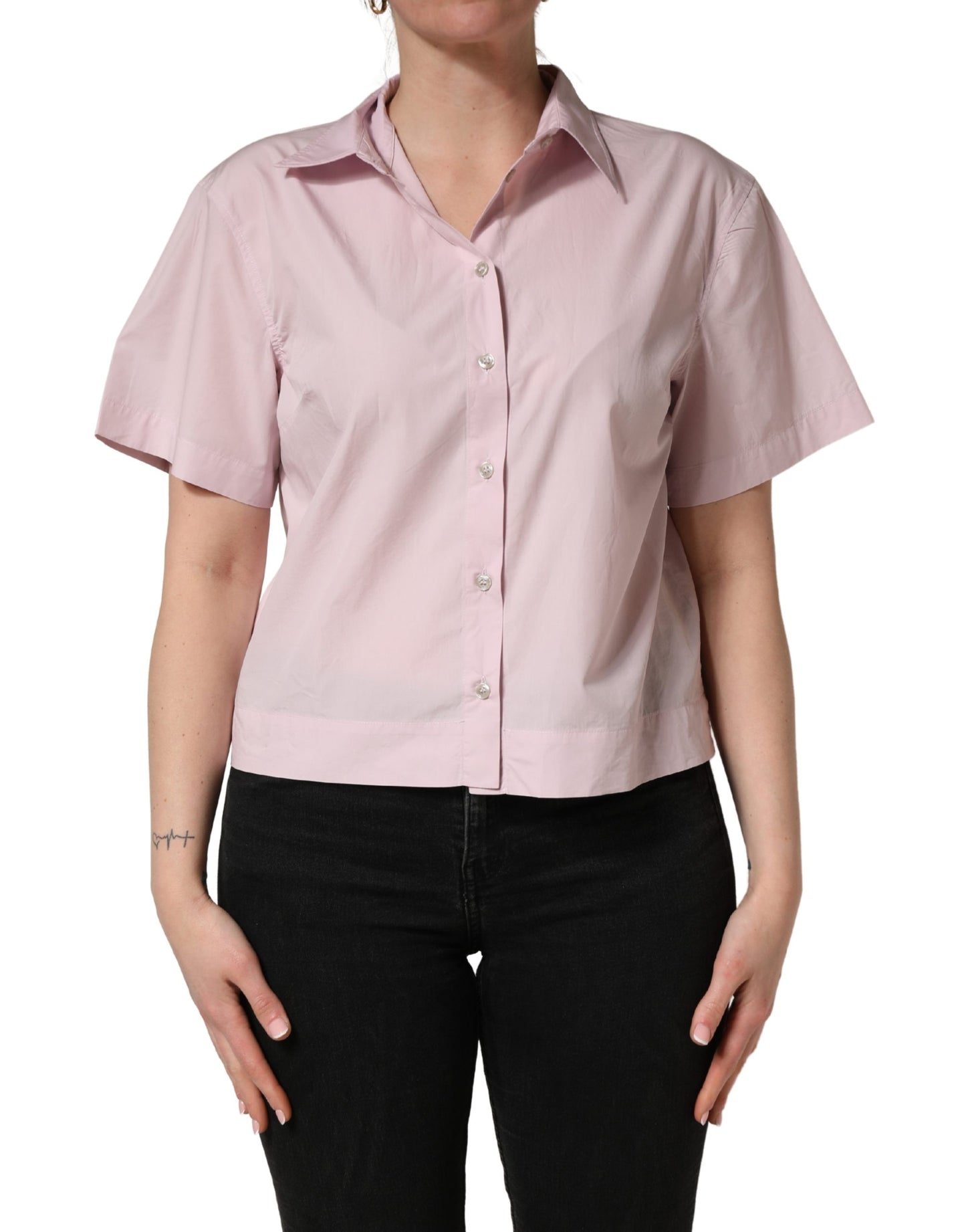 Dolce & Gabbana LightPink Cotton Collared Buttoned Blouse  Top