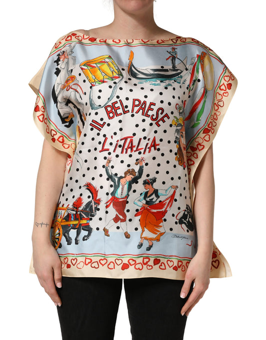 Dolce & Gabbana Multicolor Italy Scenes Graphic Silk Top
