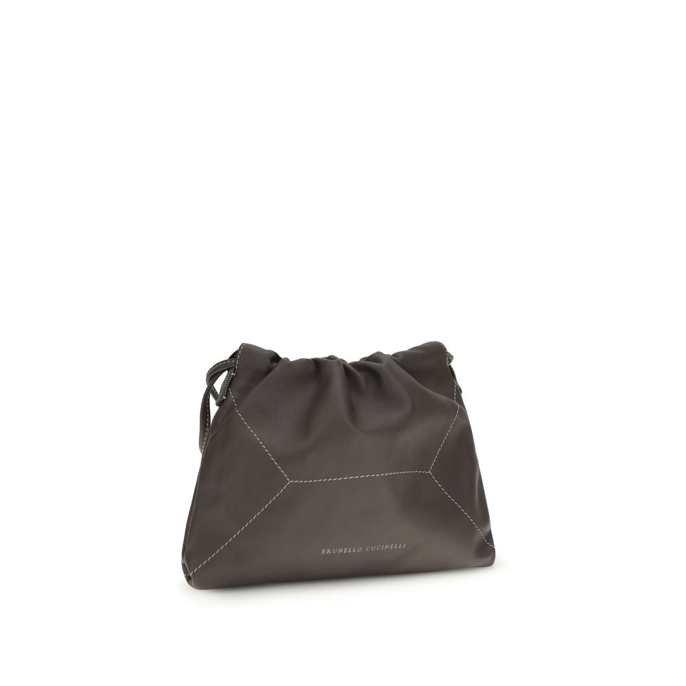 Brunello Cucinelli Brown Calf Leather Bos Taurus Shoulder Bag