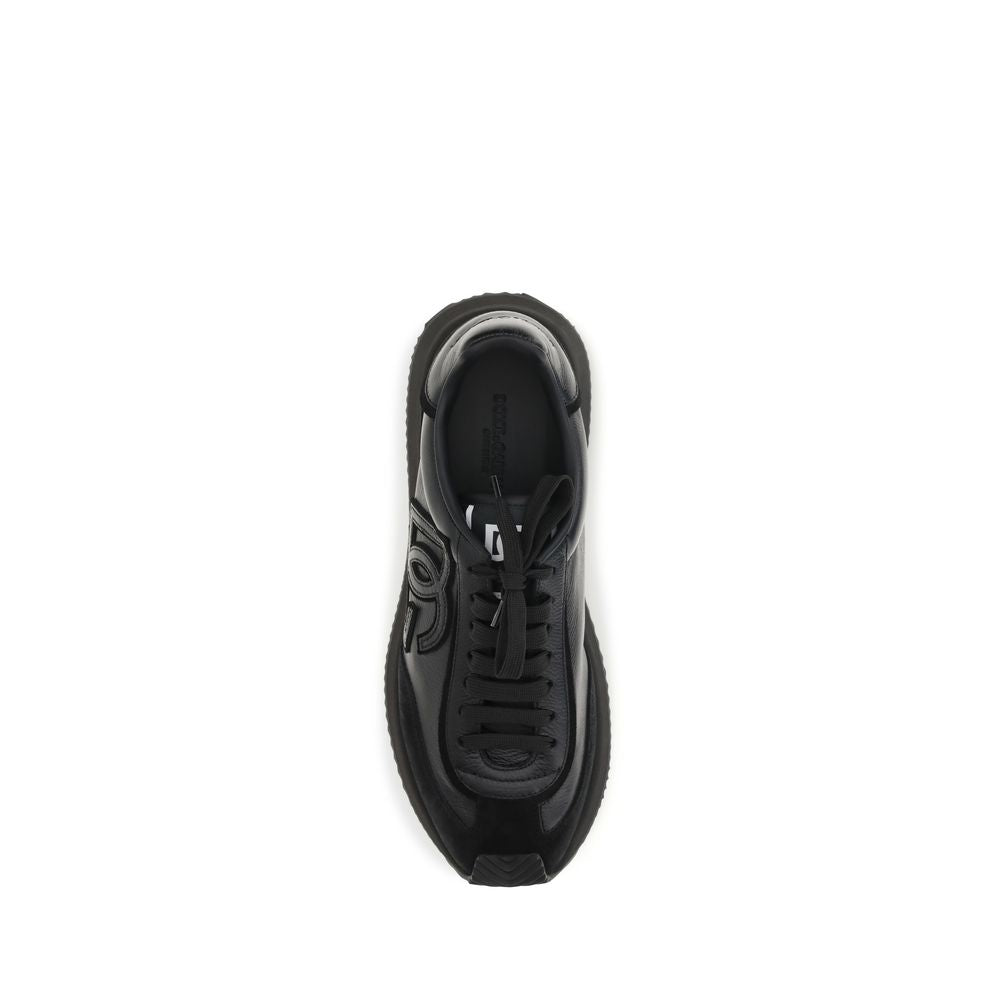 Dolce & Gabbana Black Calf Leather Bos Taurus Athletic Sneakers