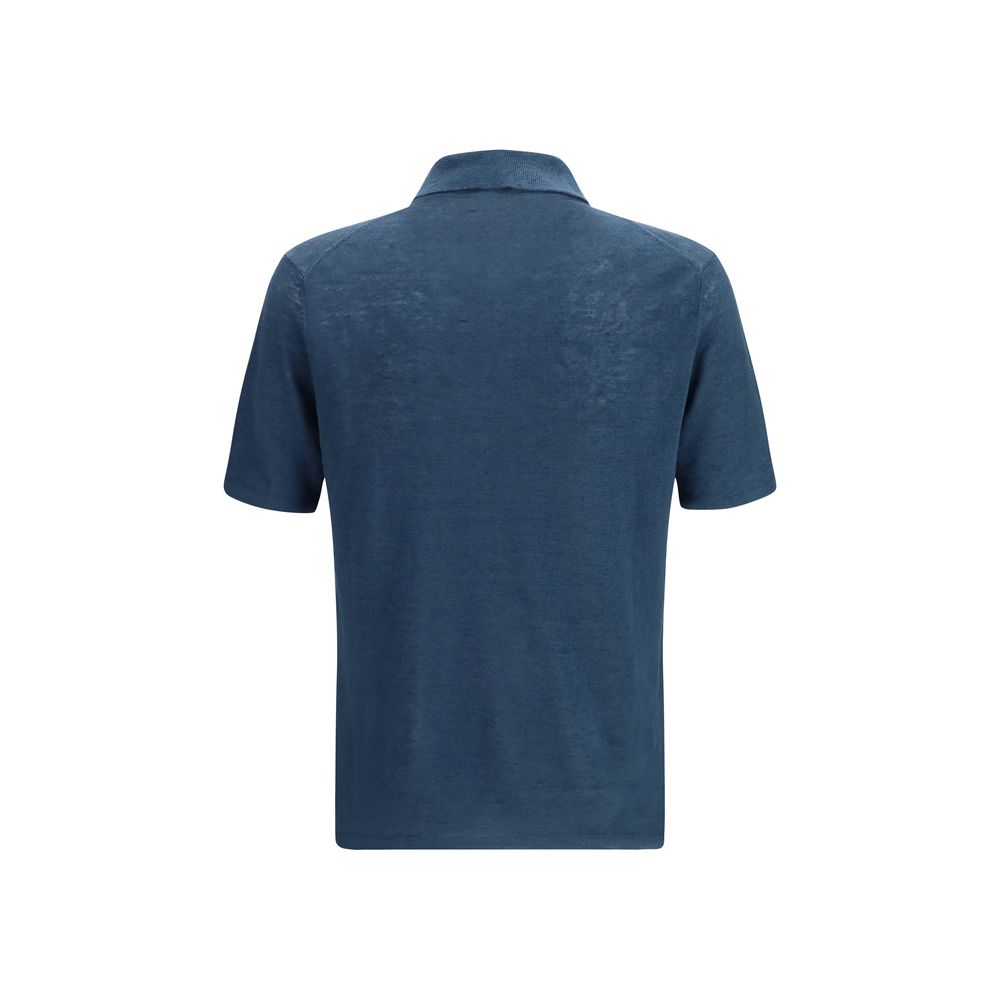 Roberto Collina Blue Linen Polo Shirt
