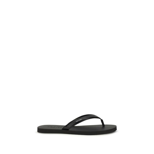 Prada Black Calf Leather Bos Taurus Flip-Flop Sandals