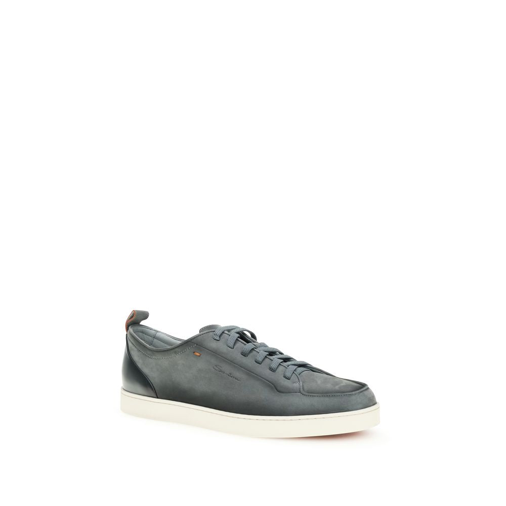Santoni Gray Calf Leather Bos Taurus Low Top Sneakers