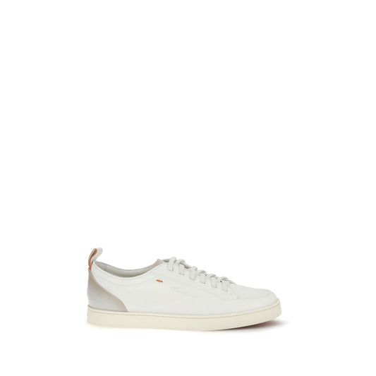 Santoni White Calf Leather Bos Taurus Low Top Sneakers