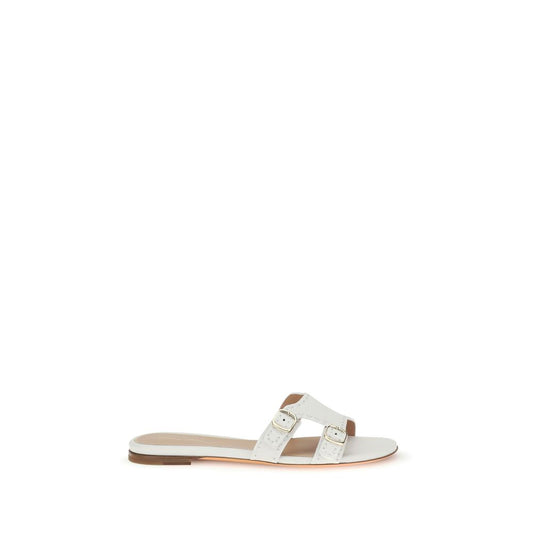 Santoni White Calf Leather Bos Taurus Flat Sandals