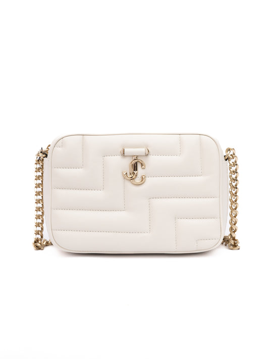 Jimmy Choo White Leather Avenue Camera Crossbody Bag