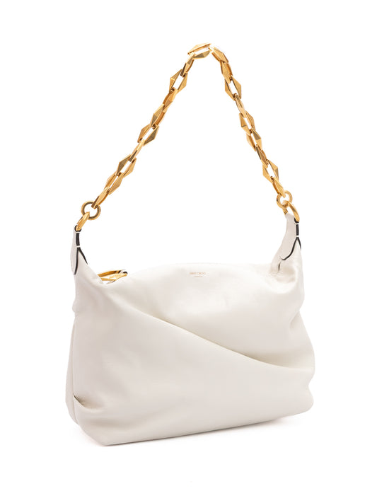 Jimmy Choo White Diamond Hobo Leather Shoulder Bag