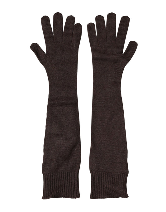 Dolce & Gabbana Brown Cashmere Knitted Elbow Length Mitten Gloves