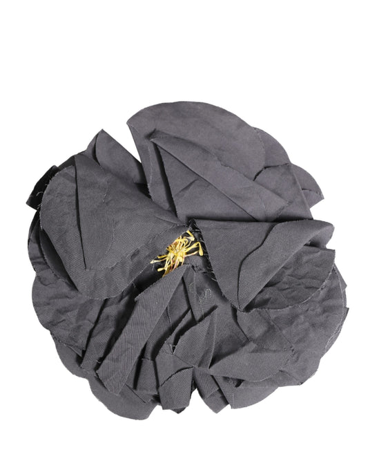 Dolce & Gabbana Gray Floral Motif Silk Blend Poplin Fabric Bar Pin  Brooch