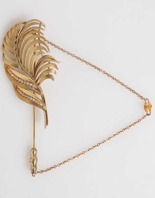 Dolce & Gabbana Gold Sterling Silver925 Leaf Embellished Lapel Pin Brooch