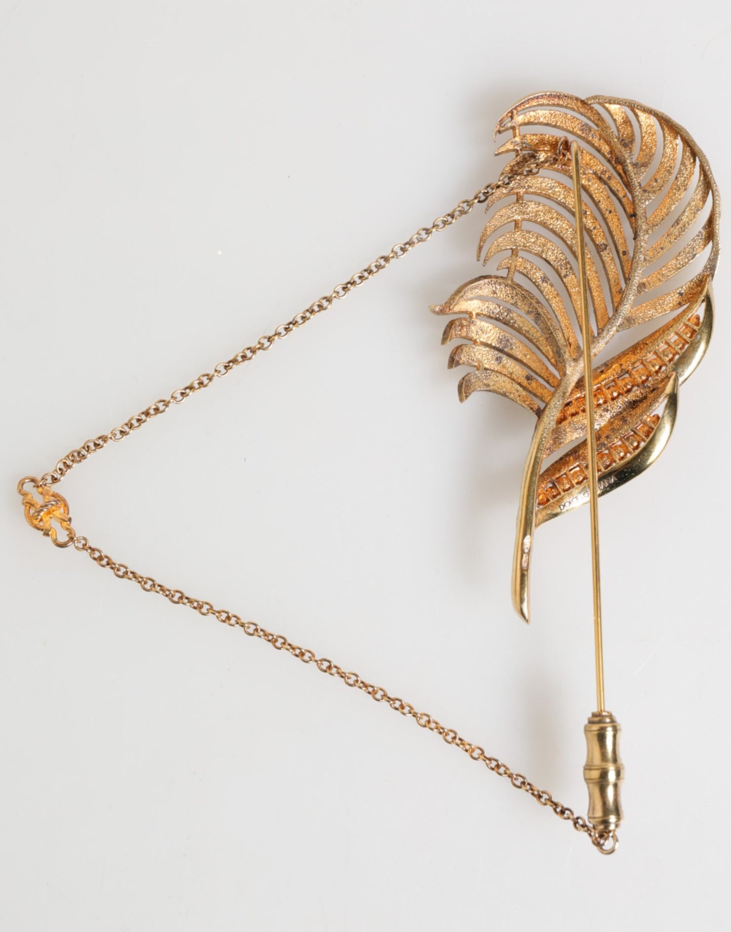 Dolce & Gabbana Gold Sterling Silver925 Leaf Embellished Lapel Pin Brooch