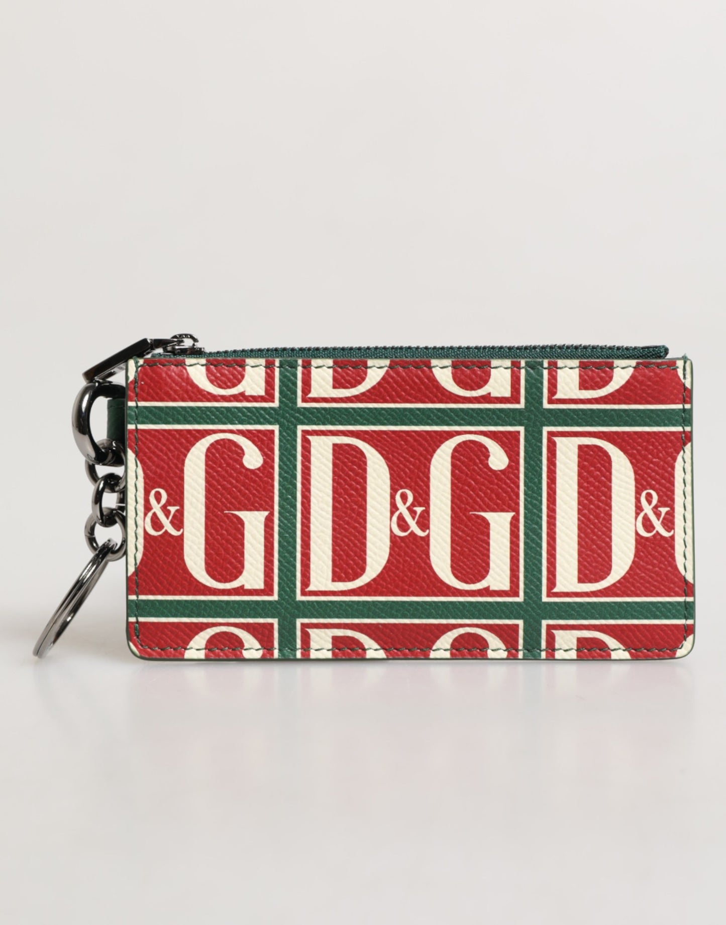 Dolce & Gabbana Green Calf Leather Logo Print Monogram Card Holder Wallet