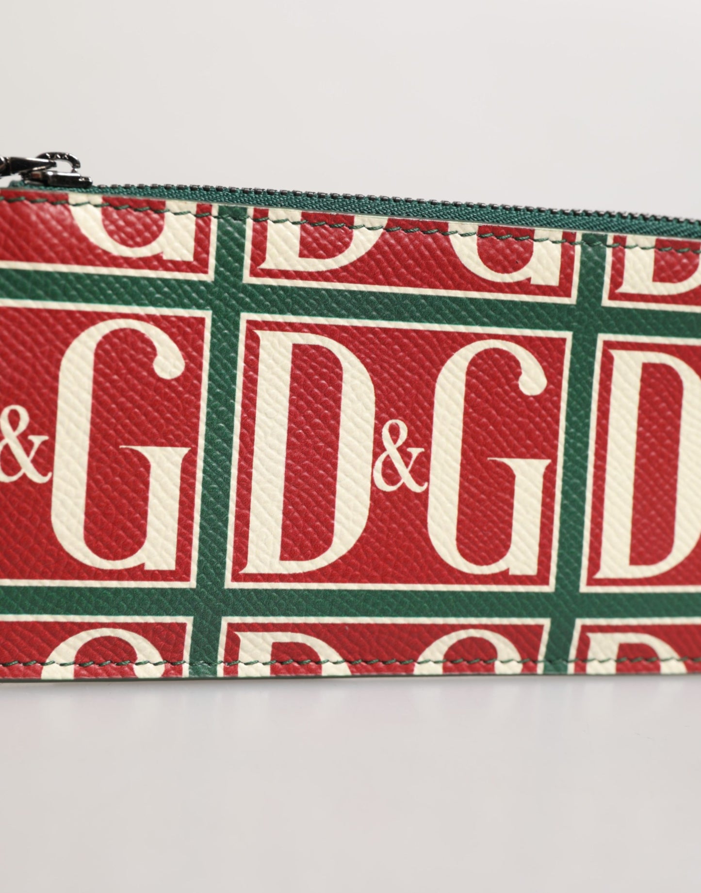Dolce & Gabbana Green Calf Leather Logo Print Monogram Card Holder Wallet